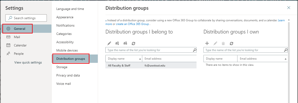 General > Distribution Groups