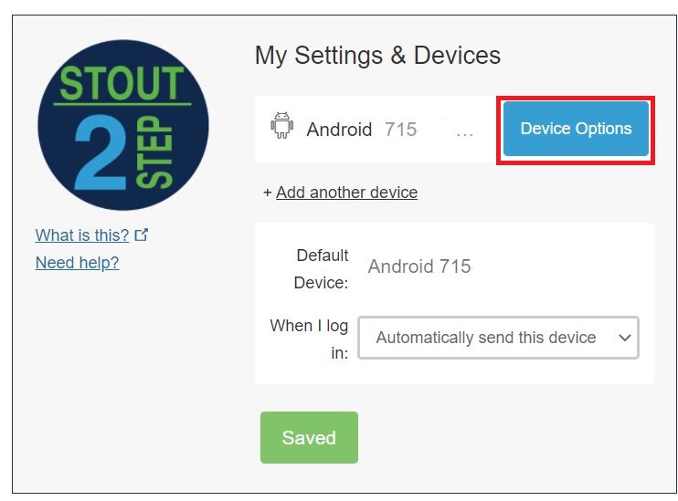 Example of the device options location