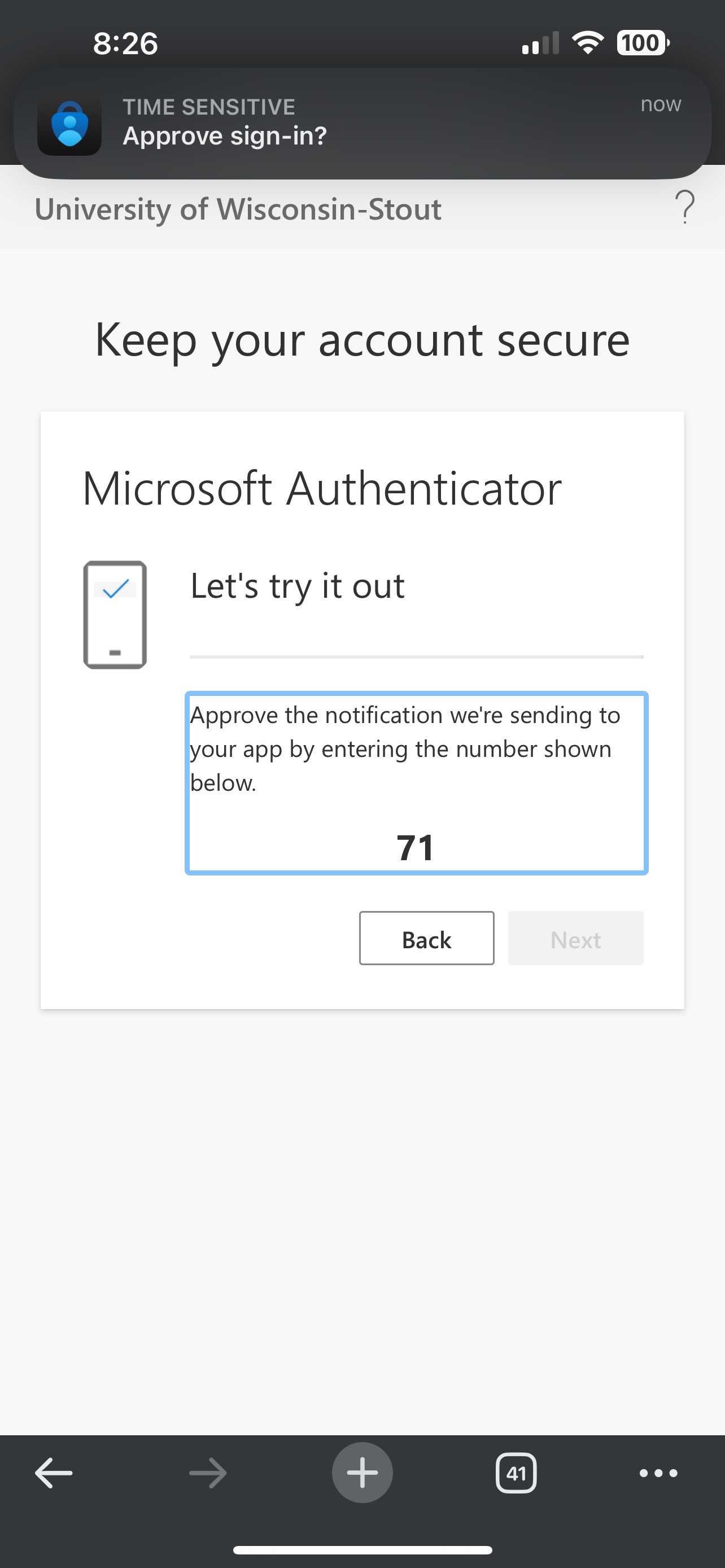Mirosoft authenticator Number Prompt