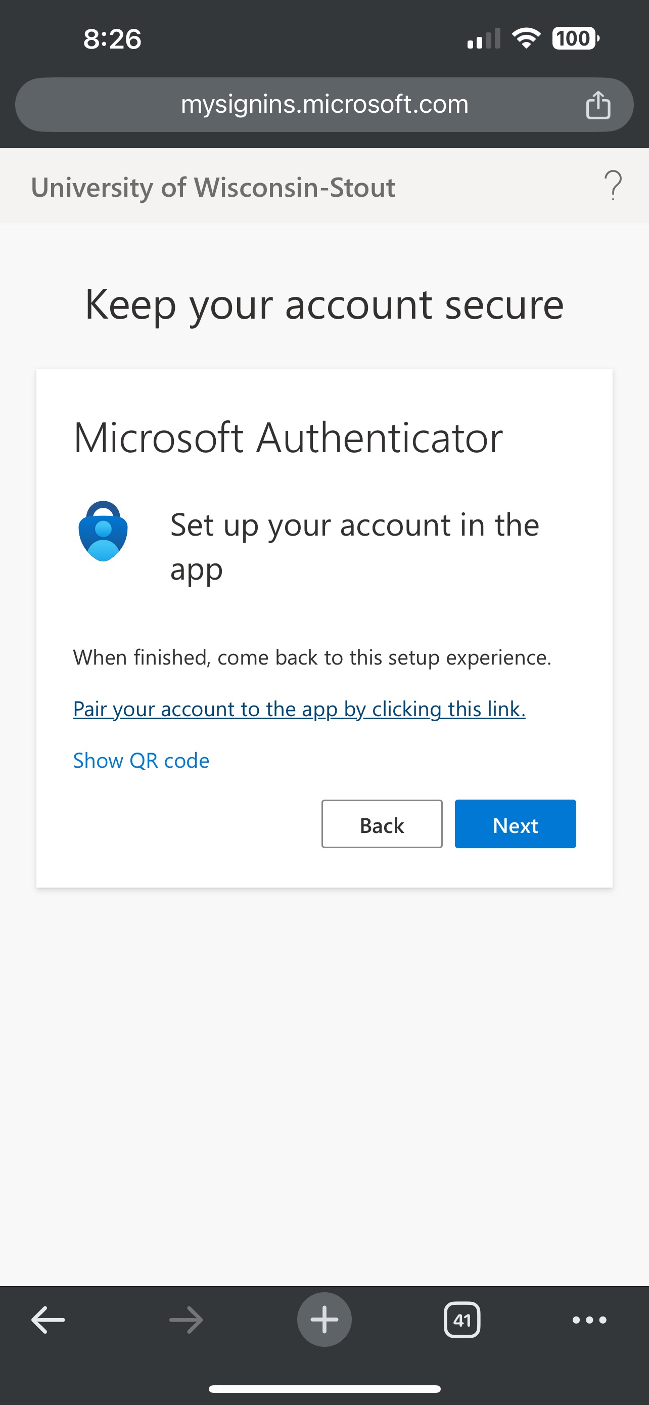 Microsoft Authenticator in Browser