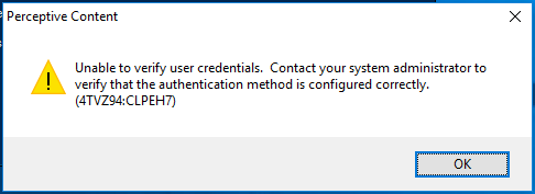 Unable to verify user credentials error