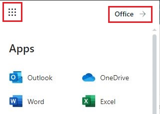 Example of the menu icon and Office menu