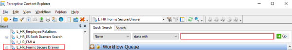 This image is showing how to search in the L_HR Forms Secure drawer.