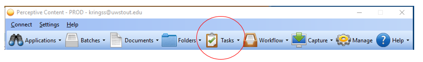 Tasks on ImageNow toolbar
