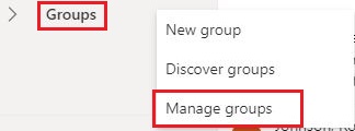 Example of Groups > Manage groups screen