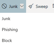 Junk drop menu for reporting phishing