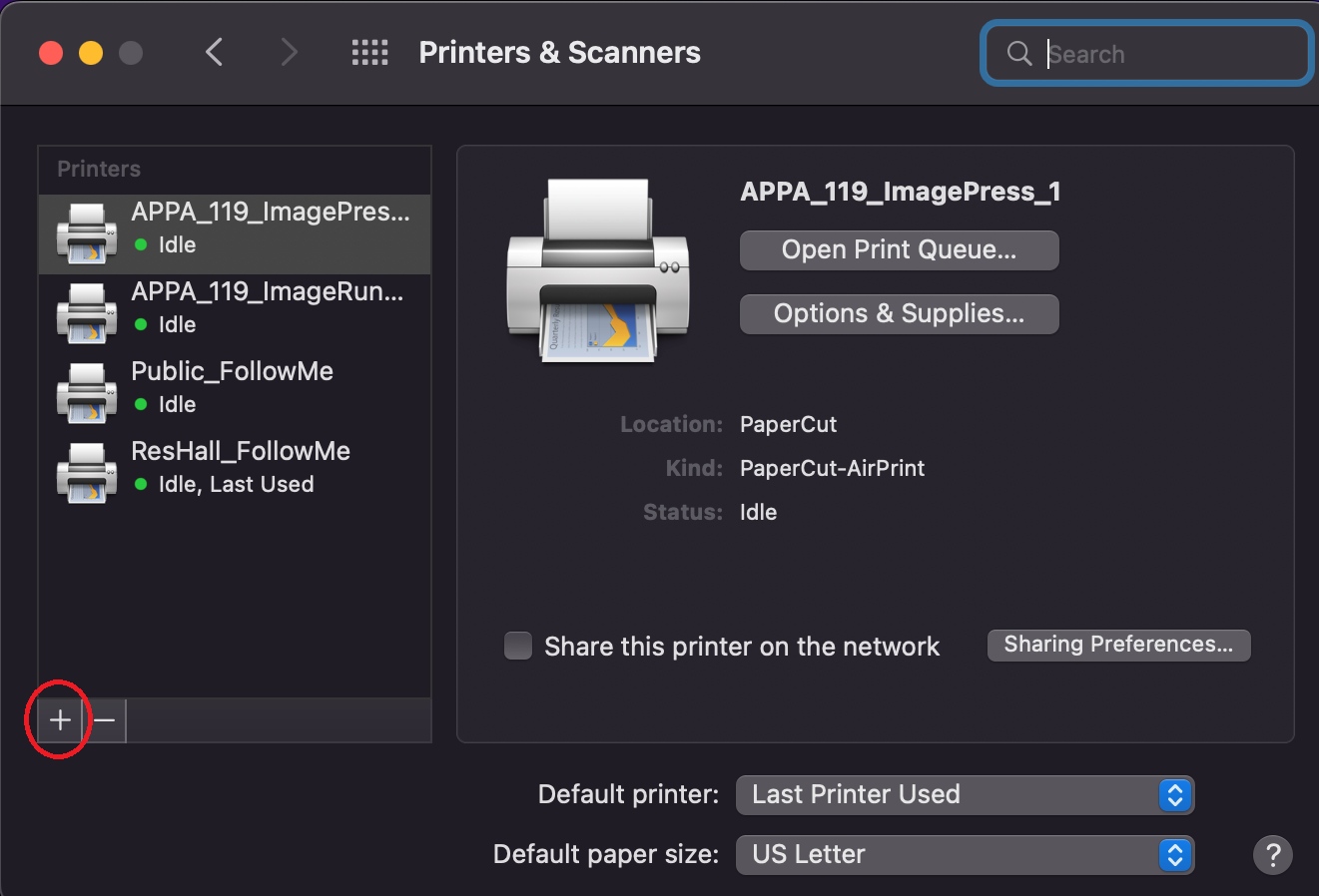 Printers and Scanners window