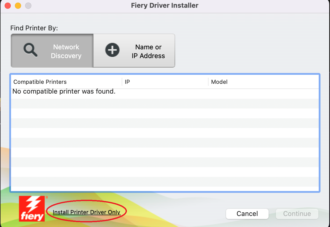 fiery driver install only window