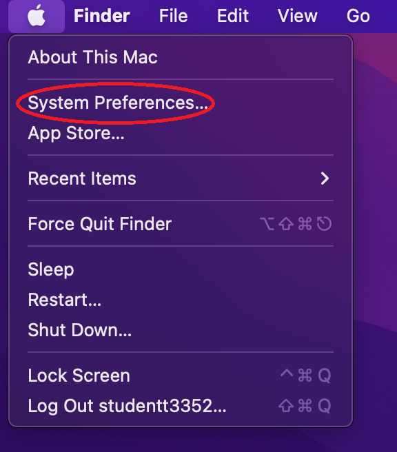 System Preferences menu