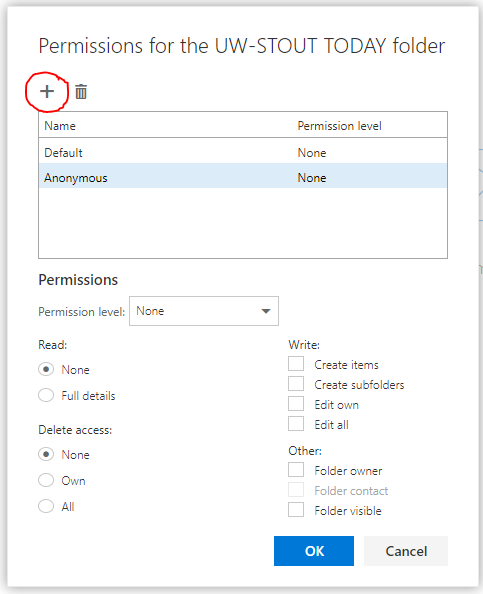 Click "+" in the permissions dialogue